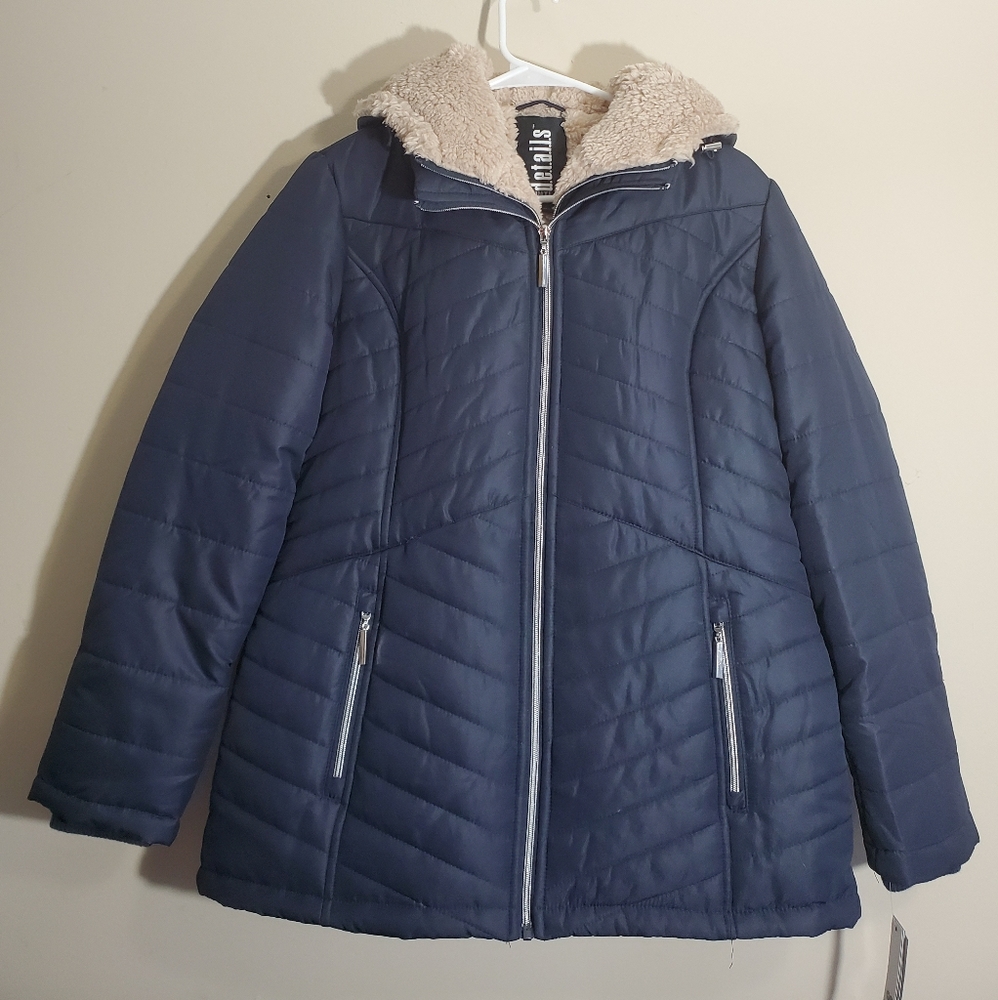 Details Womens Navy Hooded Puffer Jacket M